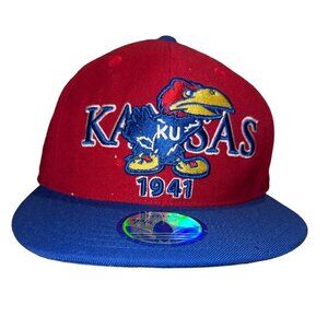 KU Adidas NCAA Kansas University Jayhawks Wool Crimson Blue Hat Fitted‎ 7 3/4